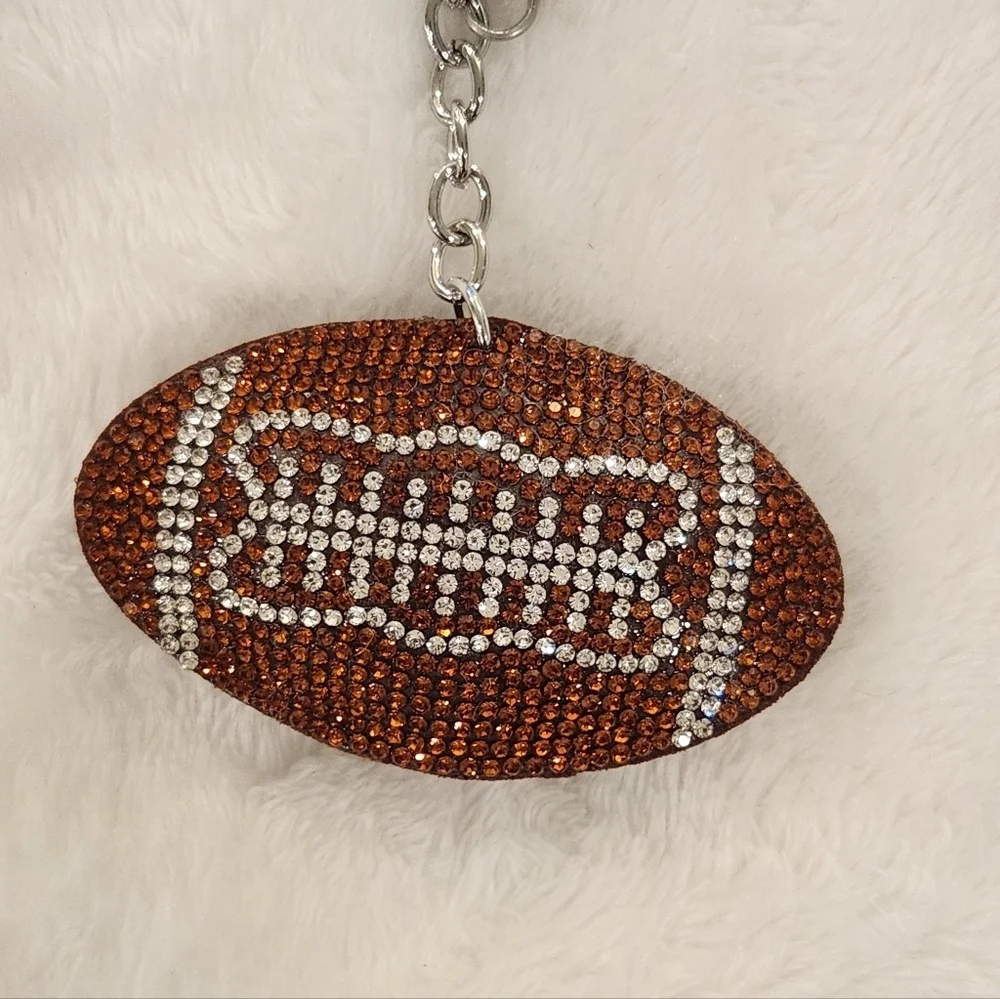 Brown Football and Silver Helmet Keychain Set Bag Charms